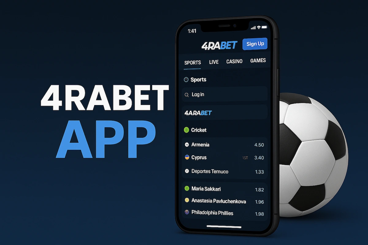 4rabet app for Android and iOS, showing live cricket betting and casino games interface, download the 4rabet app and claim your welcome bonus up to ₹20,000
